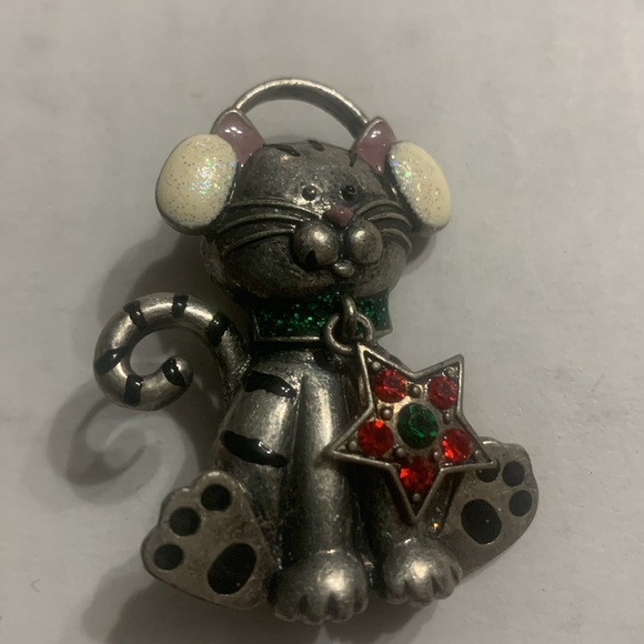 Kenneth Cole Pewter Christmas Kitty w/ rhinestone Star ⭐️ - Picture 2 of 5